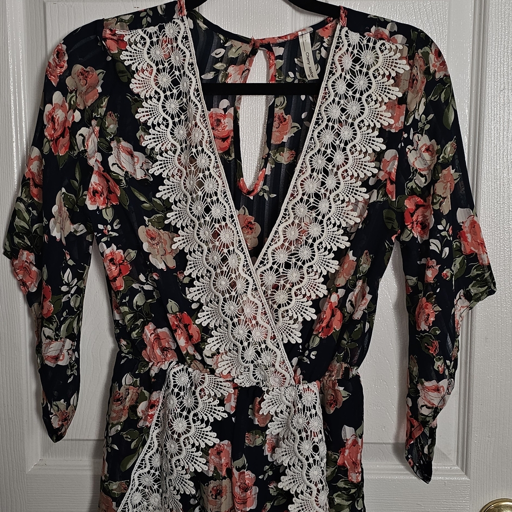 Floral Lace Trim Jumpsuit